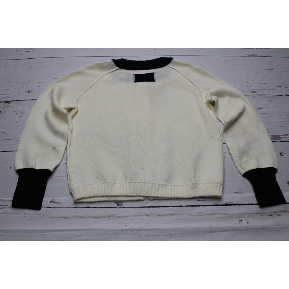 Unbranded Knit Button Down Cardigan White Black Trim S Preppy - Picture 3 of 7